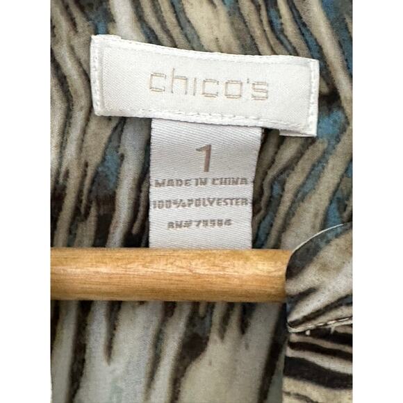 Chico's Chiffon Sheer Feather Print Henley Neck Popover Blouse Women's Medium - Picture 5 of 6